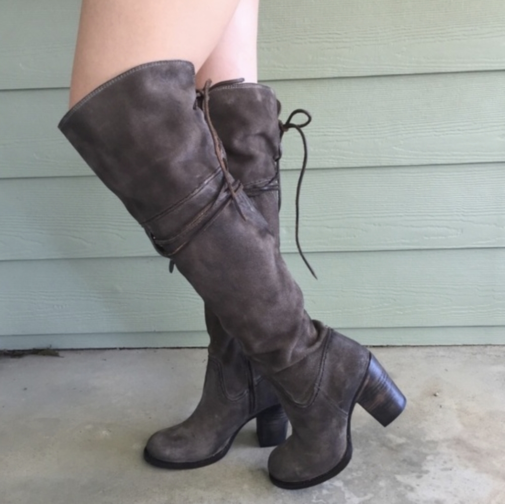 FreeBird Brock Over the Knee Gray/ Brown Suede Boots - Picture 2 of 10
